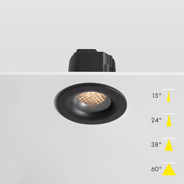 Fire Rated Modular LED Downlight - Black Black Baffle Honeycomb