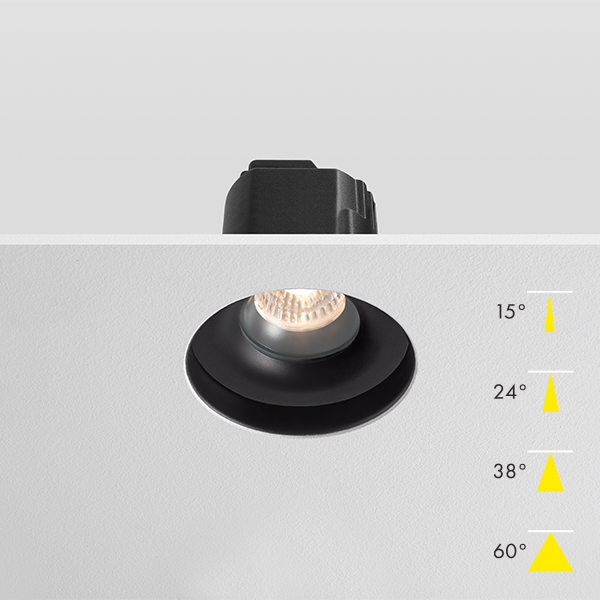Fire Rated Modular LED Plaster In Downlight - Black Black Baffle